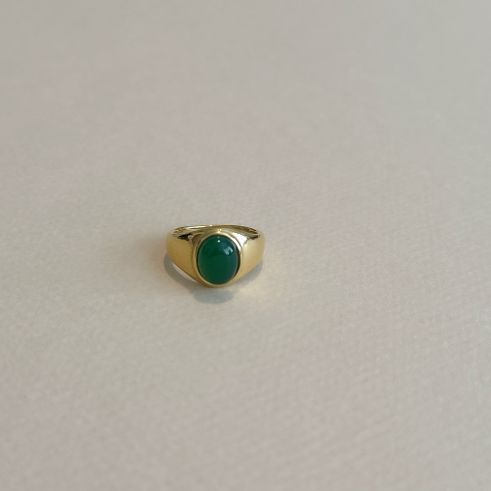 Anthropologie Gold Ring with Green Cabochon - Picture 3 of 5
